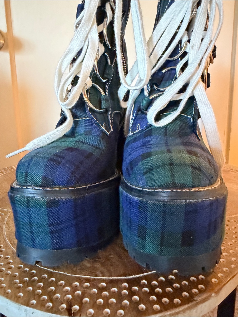 Dolls Kill Current Mood Sikk Nancy Tartan Plaid Platform Ankle O-Ring Boots - Picture 6 of 15